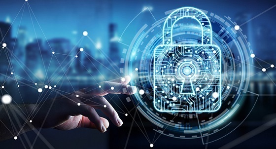 Businessman using digital padlock to secure his datas 3D renderi